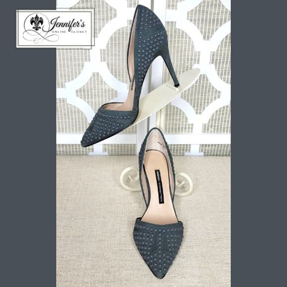 French Connection Women's Gray Ellis Studded Suede Heels Size 6.5 - Picture 1 of 13